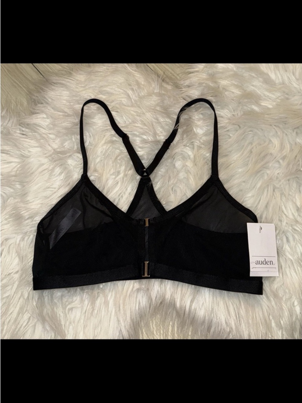 NEW Auden Black Mesh Front-Close Racerback Bralette